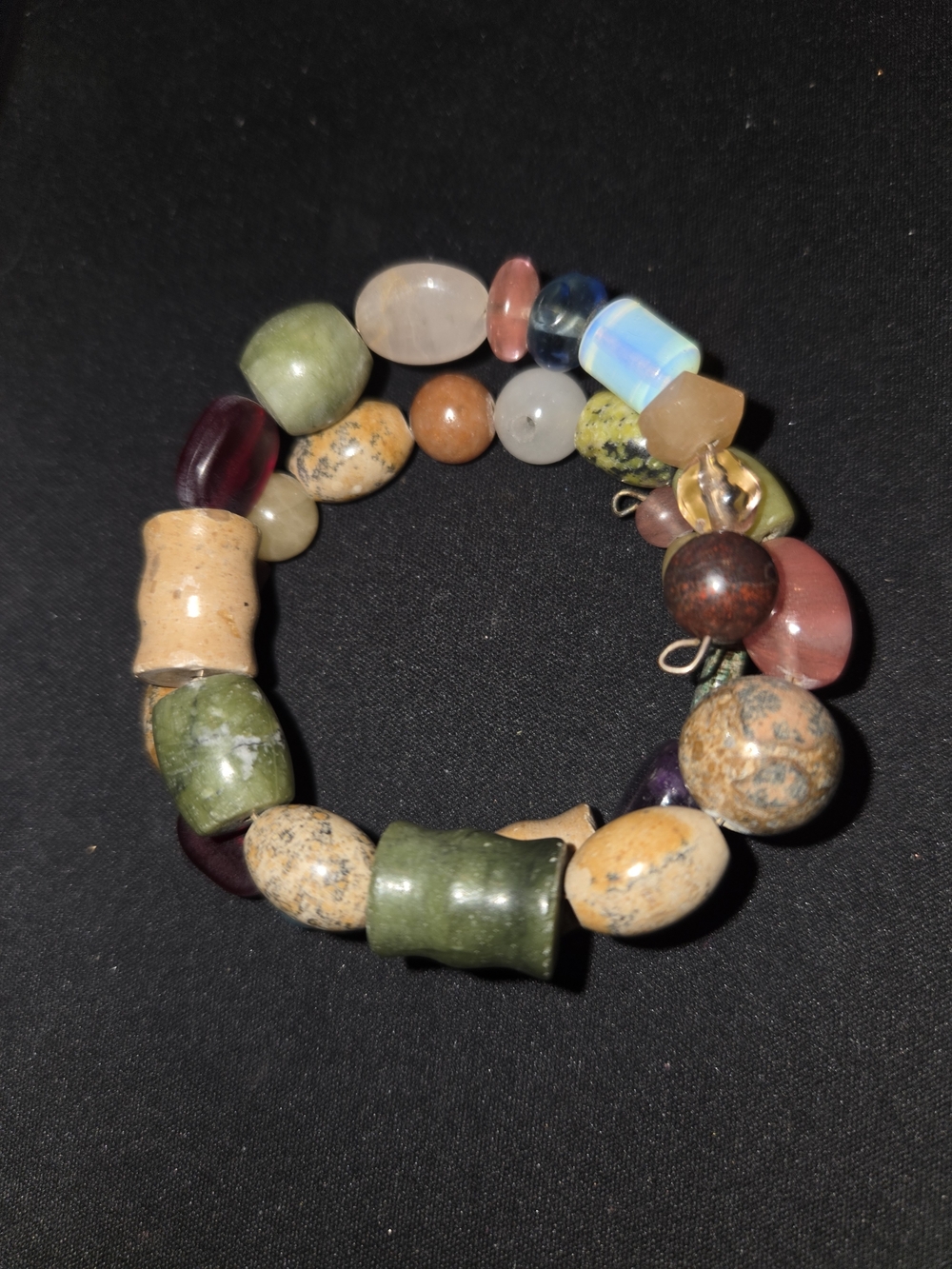 Adjustable Multicolor Natural Stone Beaded Bracelet Boho Artisan Statement - Picture 6 of 7